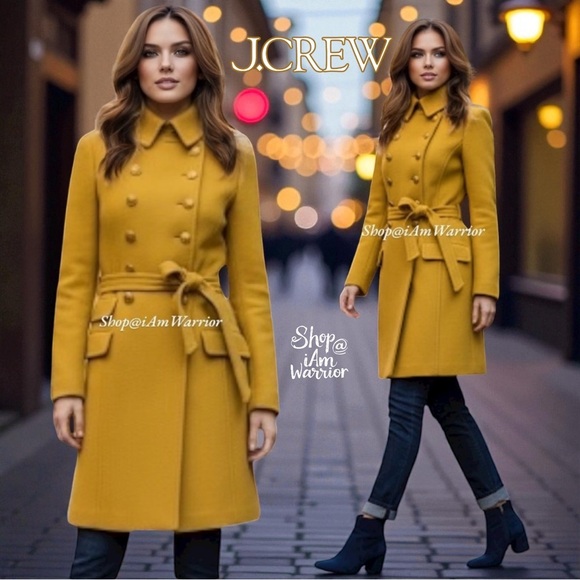 J.Crew goldenrod double breasted double cloth wool belted coat *shop@iamwarrior - Picture 4 of 15
